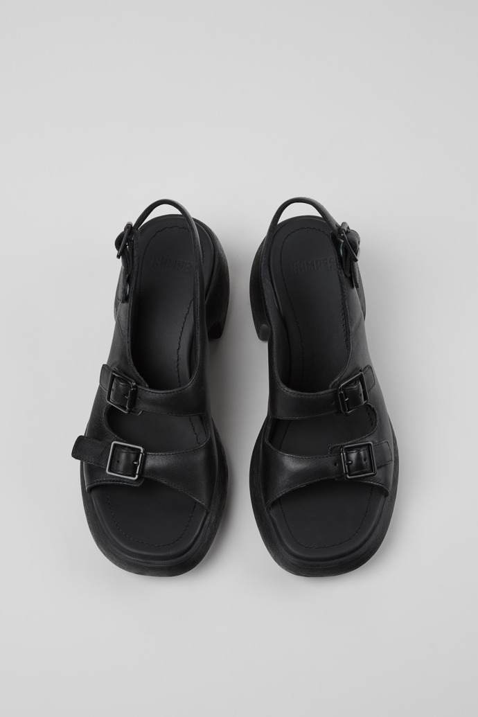 Overhead view of Thelma Sandal Black Leather Sandals for Women.