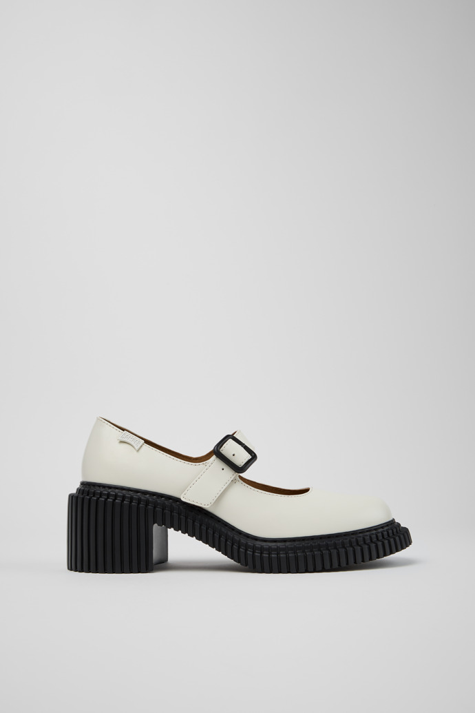 Side view of Pix London White Leather Moccasins for Women.