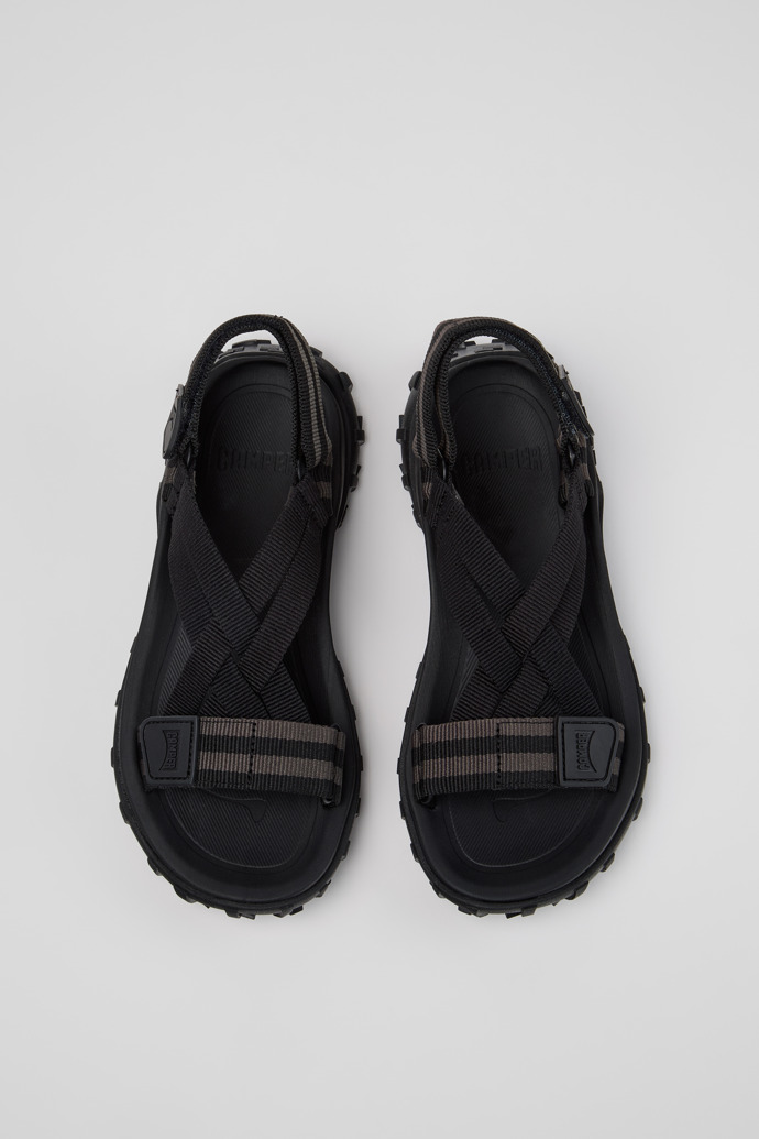 Overhead view of Drift Trail Sandal Black Textile Sandals for Women.