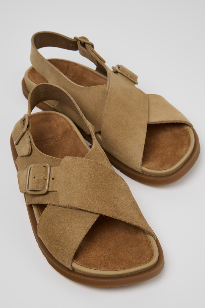 Close-up view of Lluc Sandal Brown Suede Leather Sandals for Women.