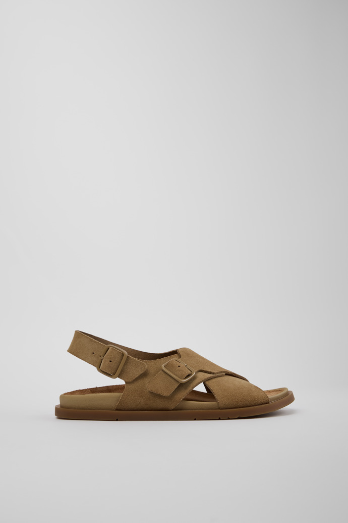 Side view of Lluc Sandal Brown Suede Leather Sandals for Women.