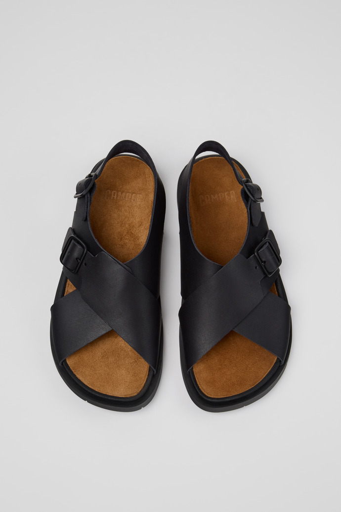Overhead view of Lluc Sandal Black Leather Sandals for Women.