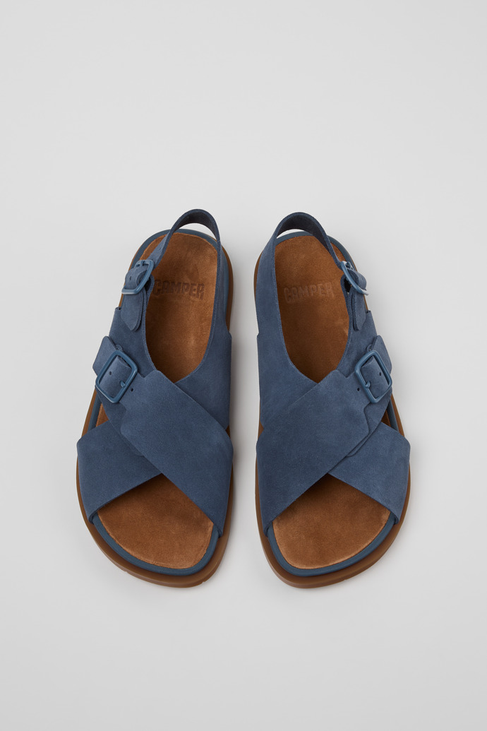 Overhead view of Lluc Sandal Blue Suede Sandals for Women.
