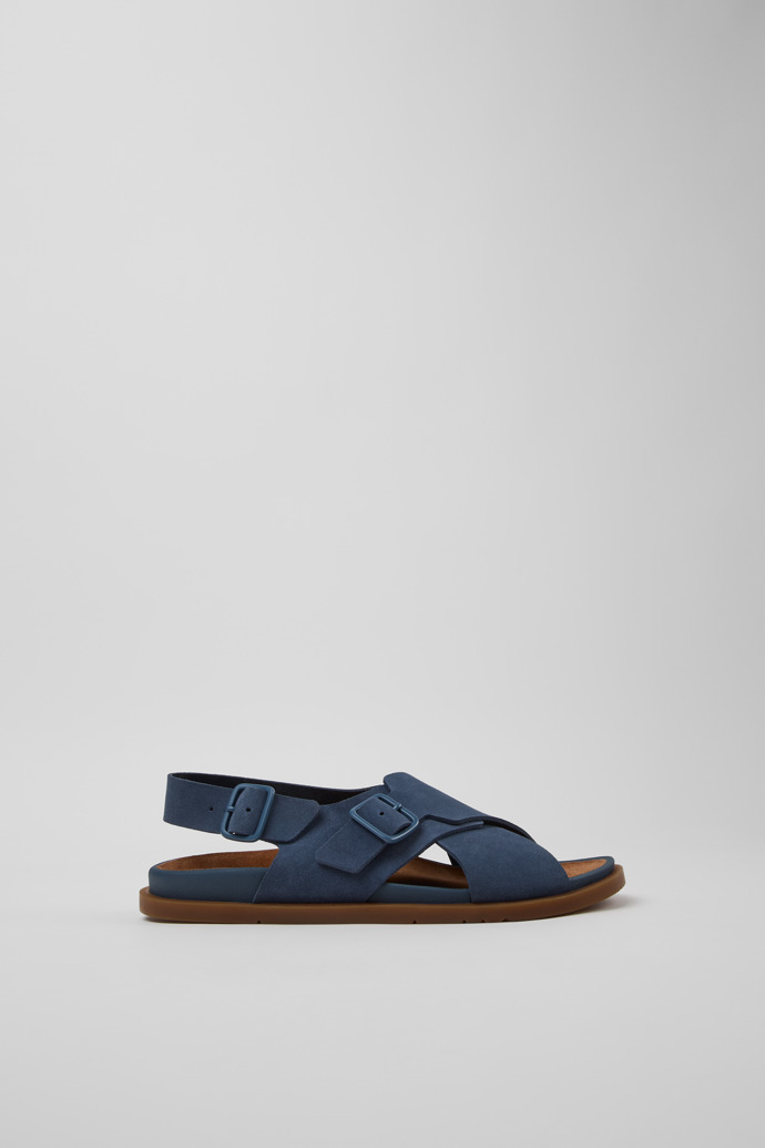Side view of Lluc Sandal Blue Suede Sandals for Women.