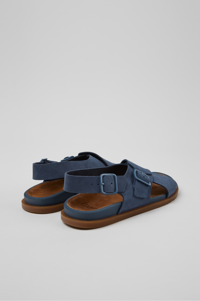 Back view of Lluc Sandal Blue Suede Sandals for Women.