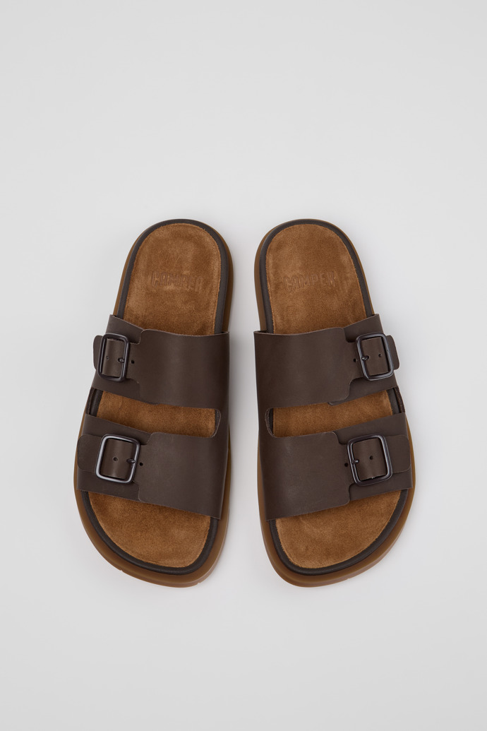 Overhead view of Lluc Sandal Brown Leather Sandals for Women.
