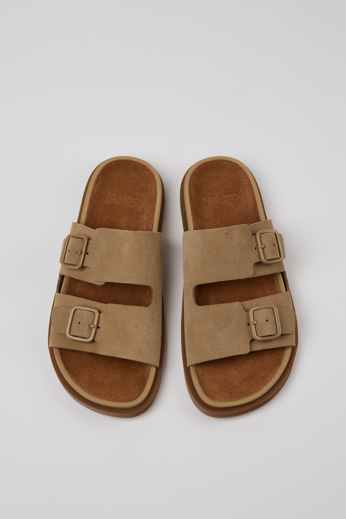 Overhead view of Lluc Sandal Brown Suede Sandals for Women.