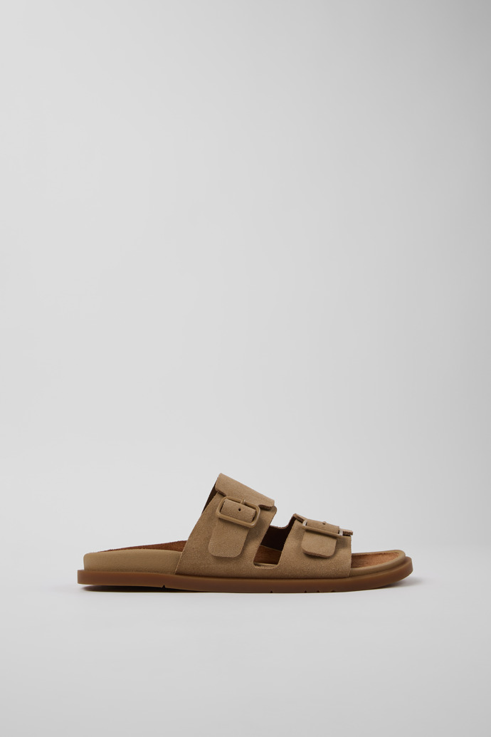Side view of Lluc Sandal Brown Suede Sandals for Women.