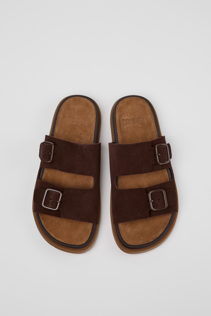 Overhead view of Lluc Sandal Brown Suede Sandals for Women.