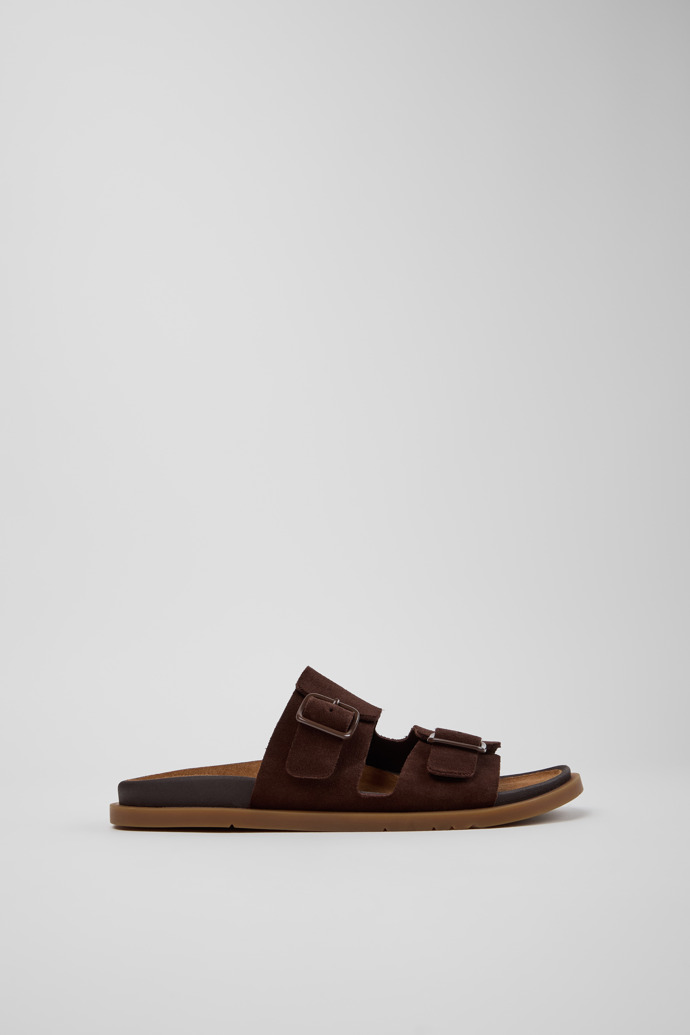 Side view of Lluc Sandal Brown Suede Sandals for Women.