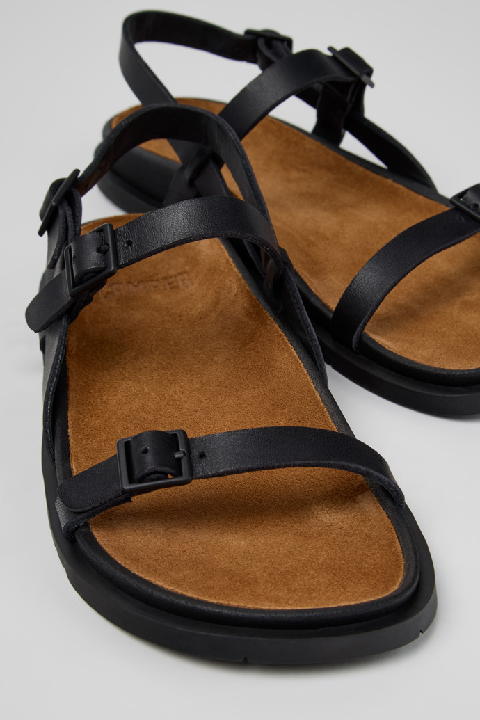 Close-up view of Lluc Sandal Black Leather Sandals for Women.