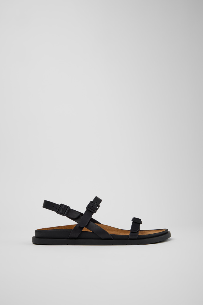 Side view of Lluc Sandal Black Leather Sandals for Women.