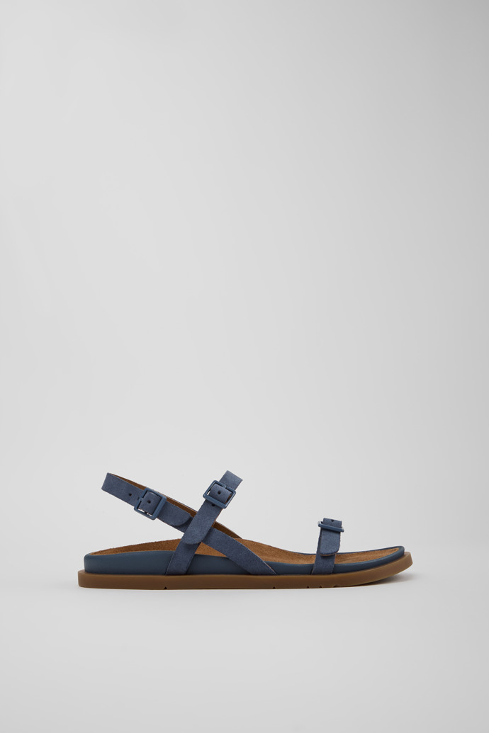 Side view of Lluc Sandal Blue Suede Leather Sandals for Women.