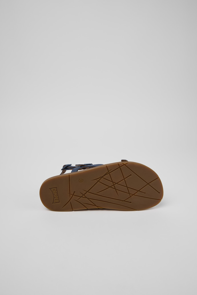 The soles of Lluc Sandal Blue Suede Leather Sandals for Women.