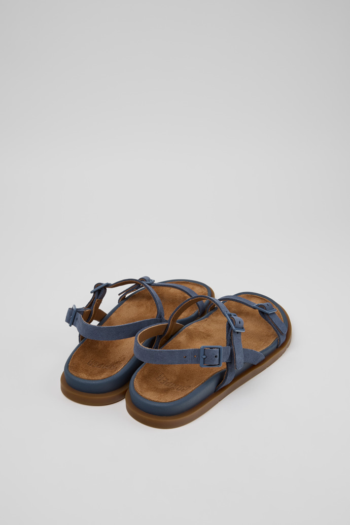 Back view of Lluc Sandal Blue Suede Leather Sandals for Women.