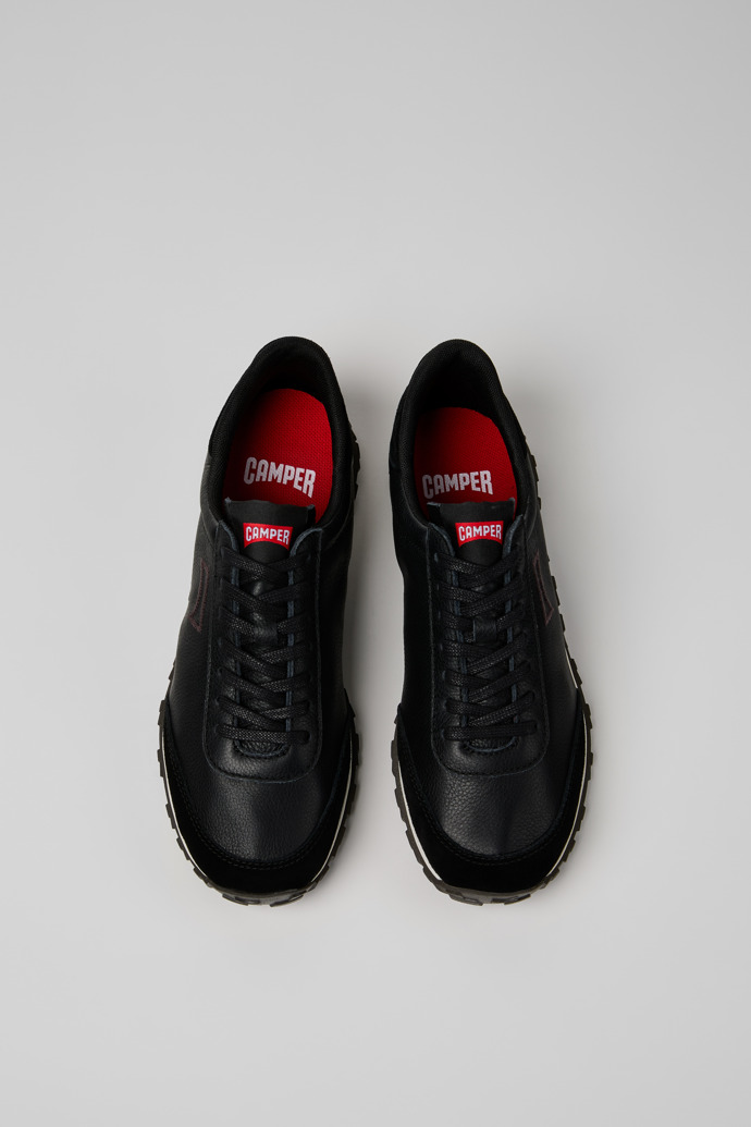 Overhead view of Drift Walk Black Leather and Nubuck Sneakers for Women.