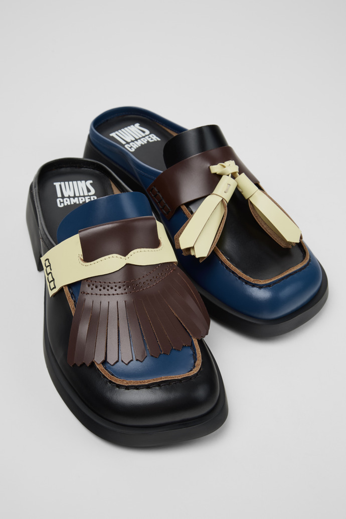 Close-up view of Twins Multicolor Leather Moccasins for Women.