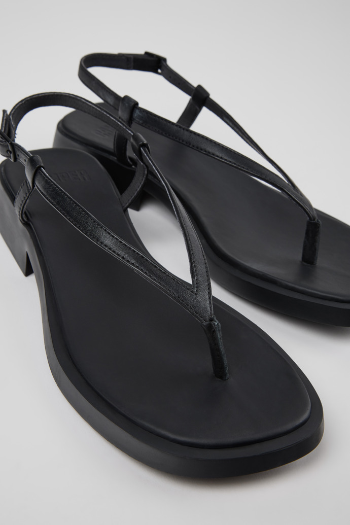 Close-up view of Dana Black Leather Sandals for Women.
