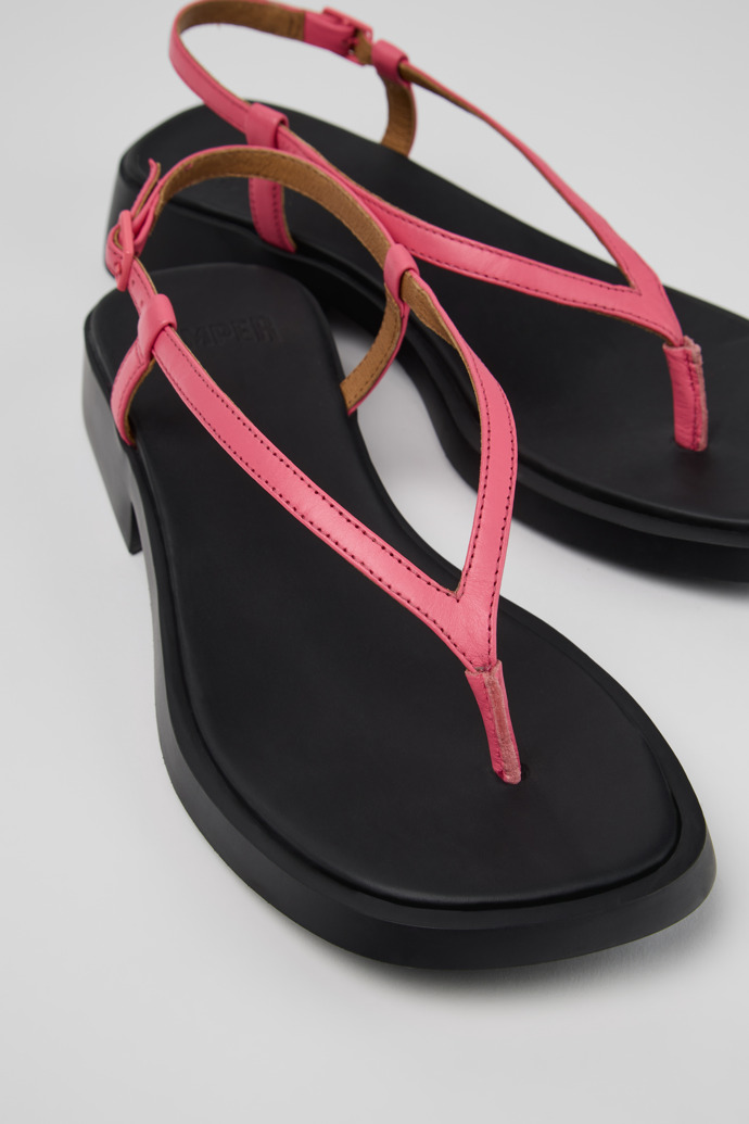 Close-up view of Dana Pink Leather Sandals for Women.