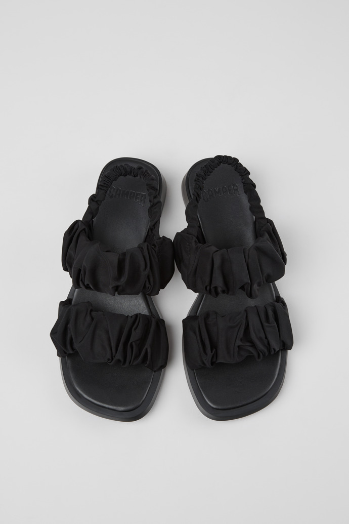 Overhead view of Dana Black Textile Sandals for Women.