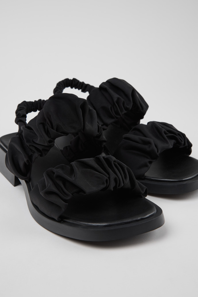 Close-up view of Dana Black Textile Sandals for Women.