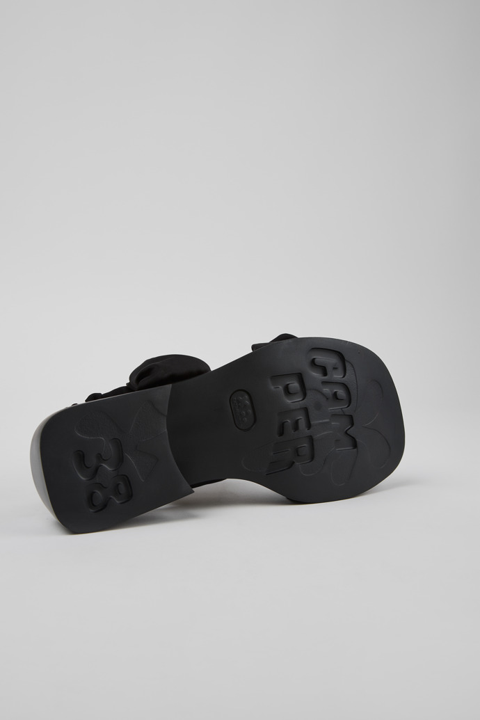 The soles of Dana Black Textile Sandals for Women.