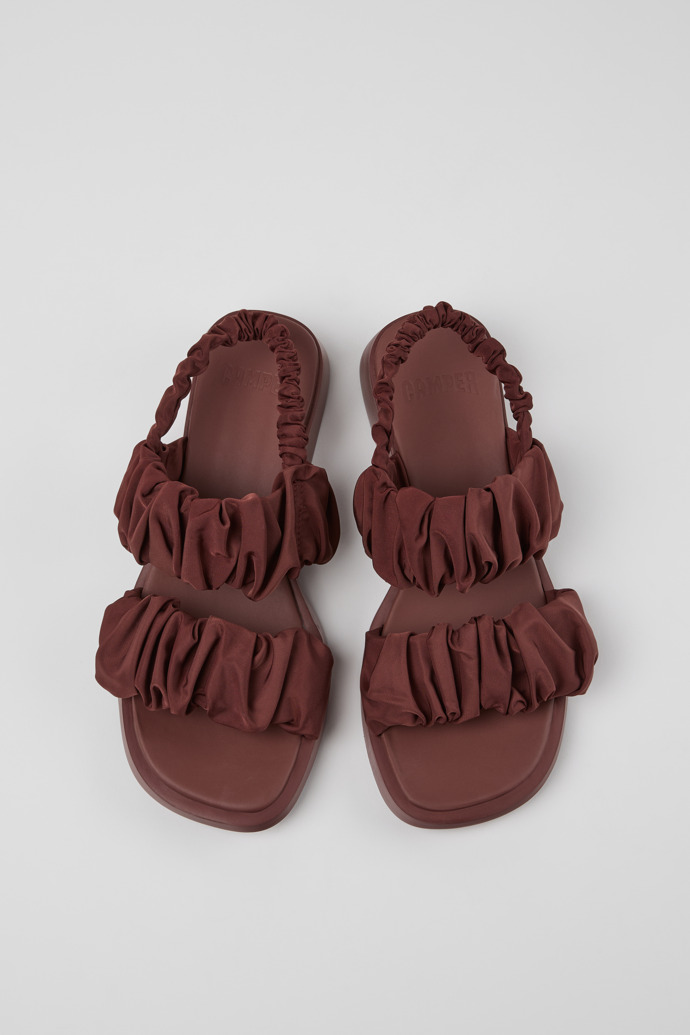 Overhead view of Dana Burgundy Textile Sandals for Women.