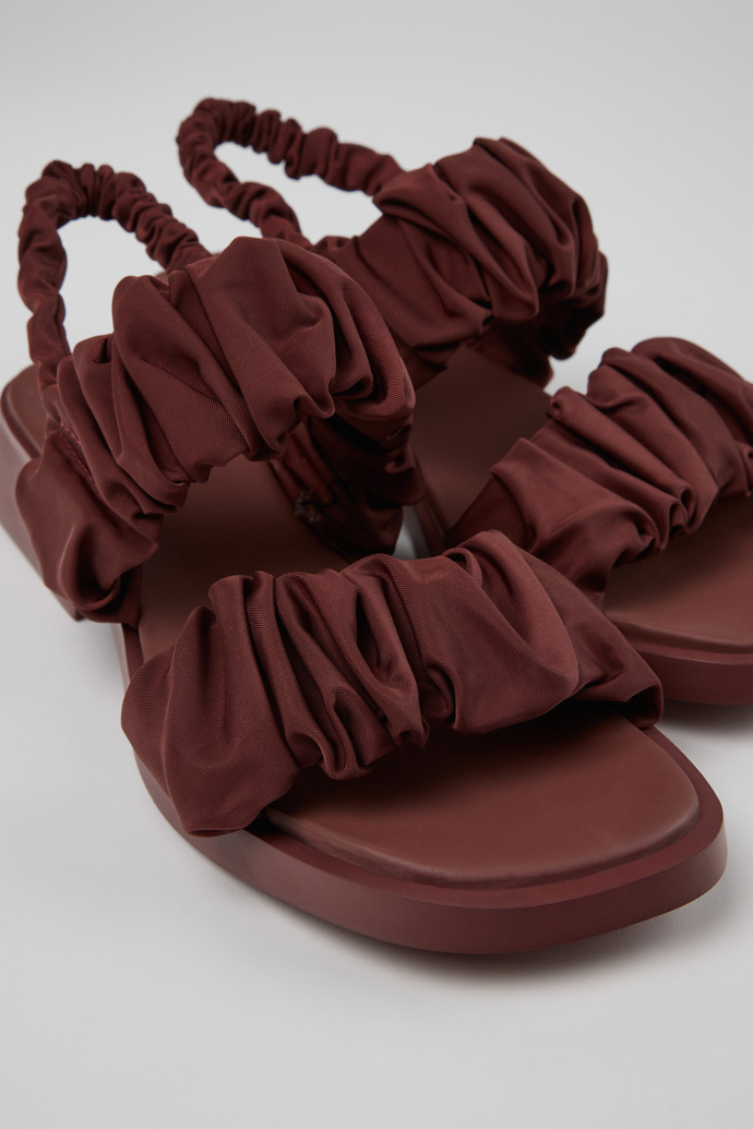 Close-up view of Dana Burgundy Textile Sandals for Women.