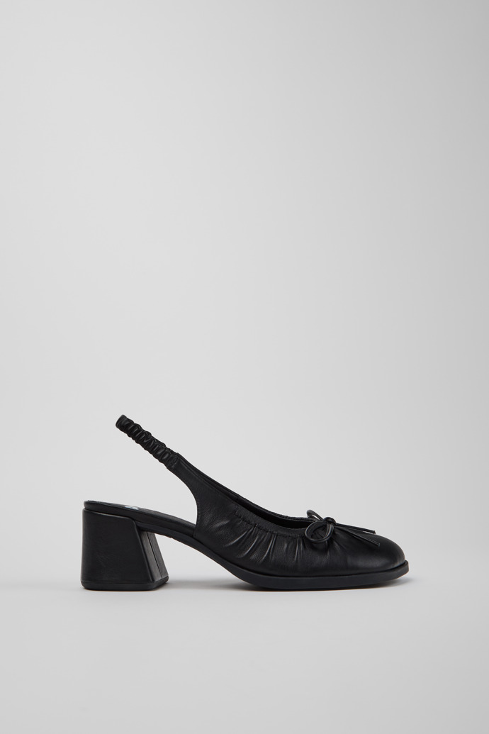 Side view of Kora Black Leather Semi-Open Shoes for Women.