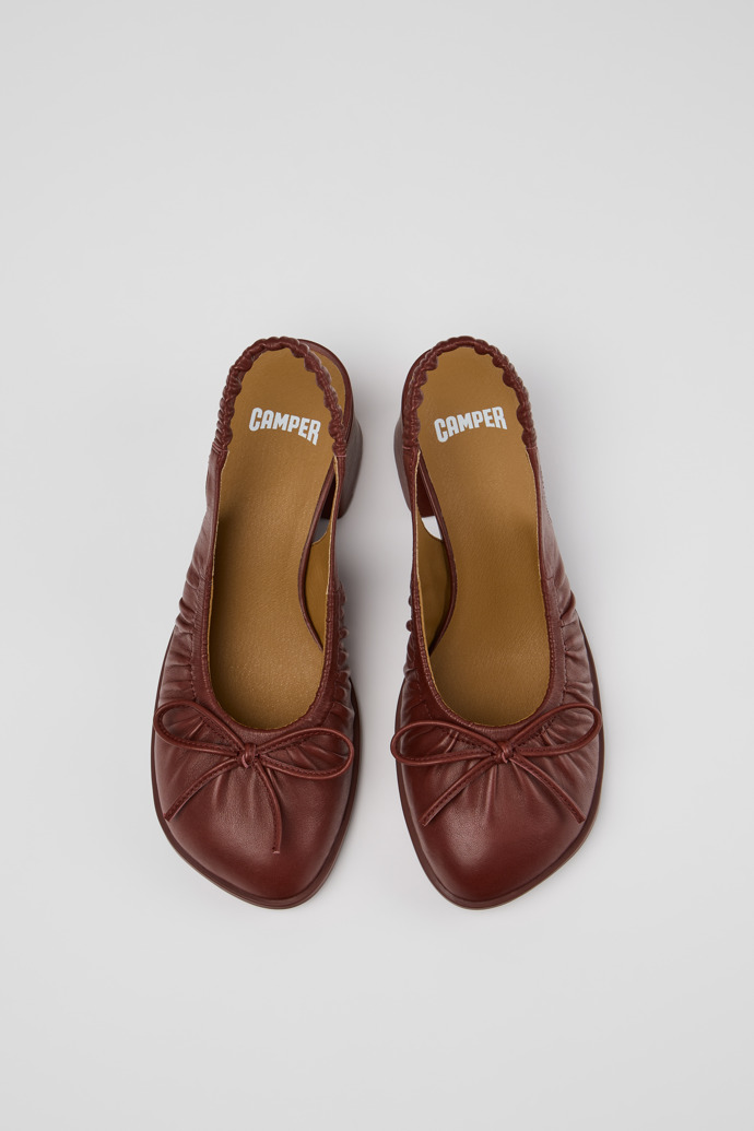 Overhead view of Kora Burgundy Leather Semi-Open Shoes for Women.