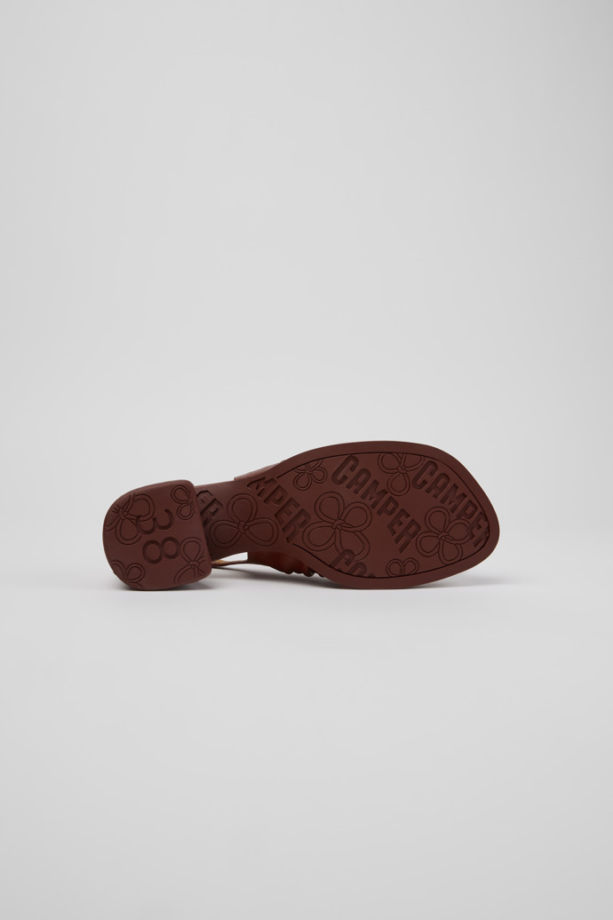 The soles of Kora Burgundy Leather Semi-Open Shoes for Women.