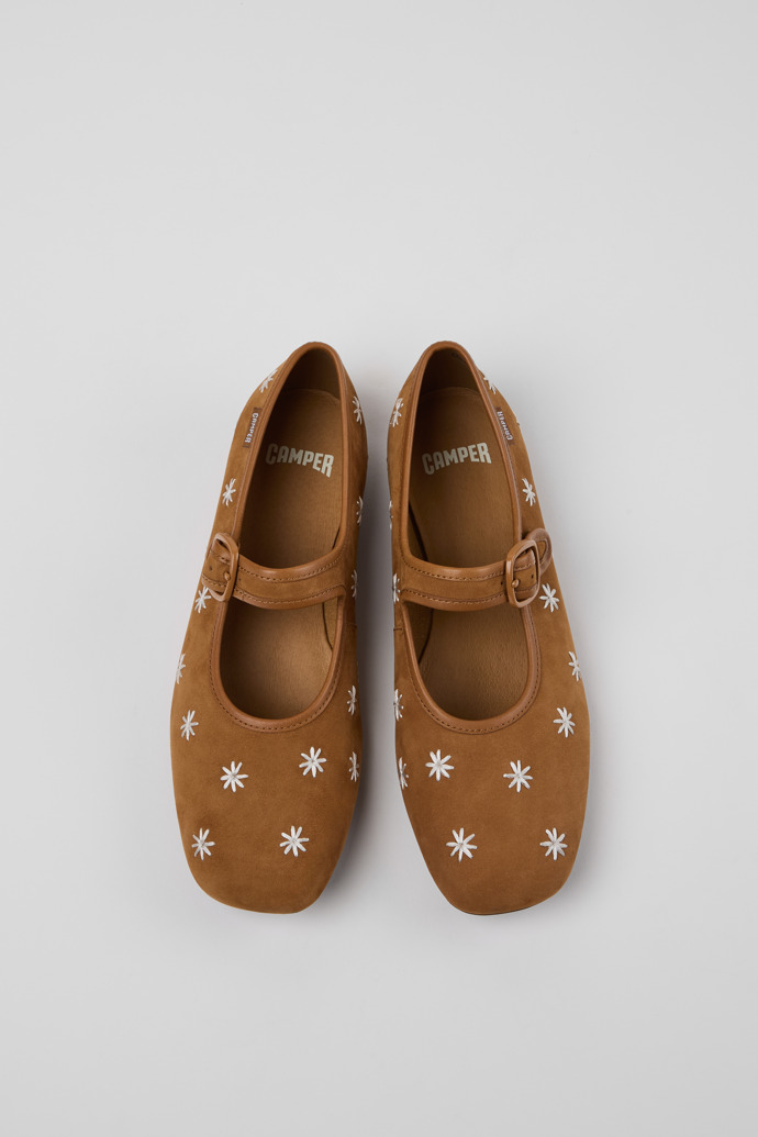 Overhead view of Casi Myra Brown Nubuck and Leather Ballerinas for Women.