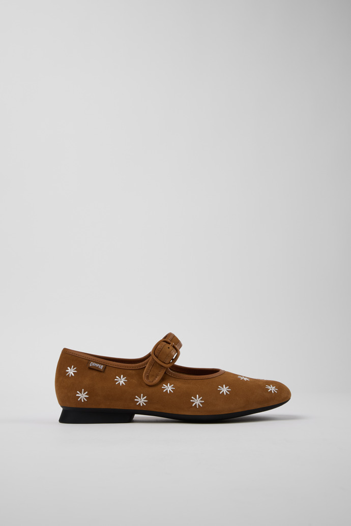 Side view of Casi Myra Brown Nubuck and Leather Ballerinas for Women.