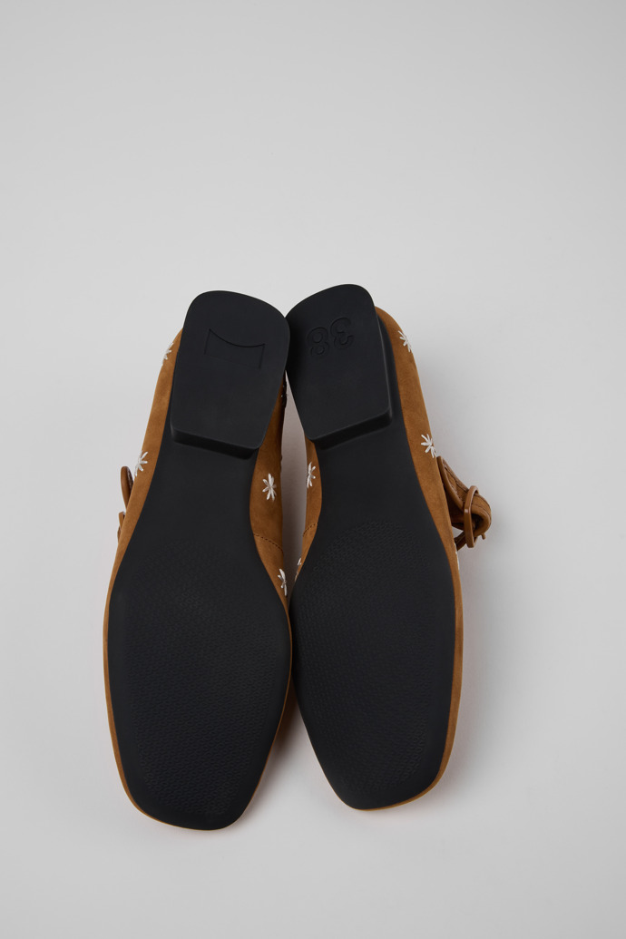 The soles of Casi Myra Brown Nubuck and Leather Ballerinas for Women.