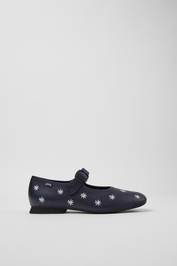 Side view of Casi Myra Blue Leather Ballerinas for Women.