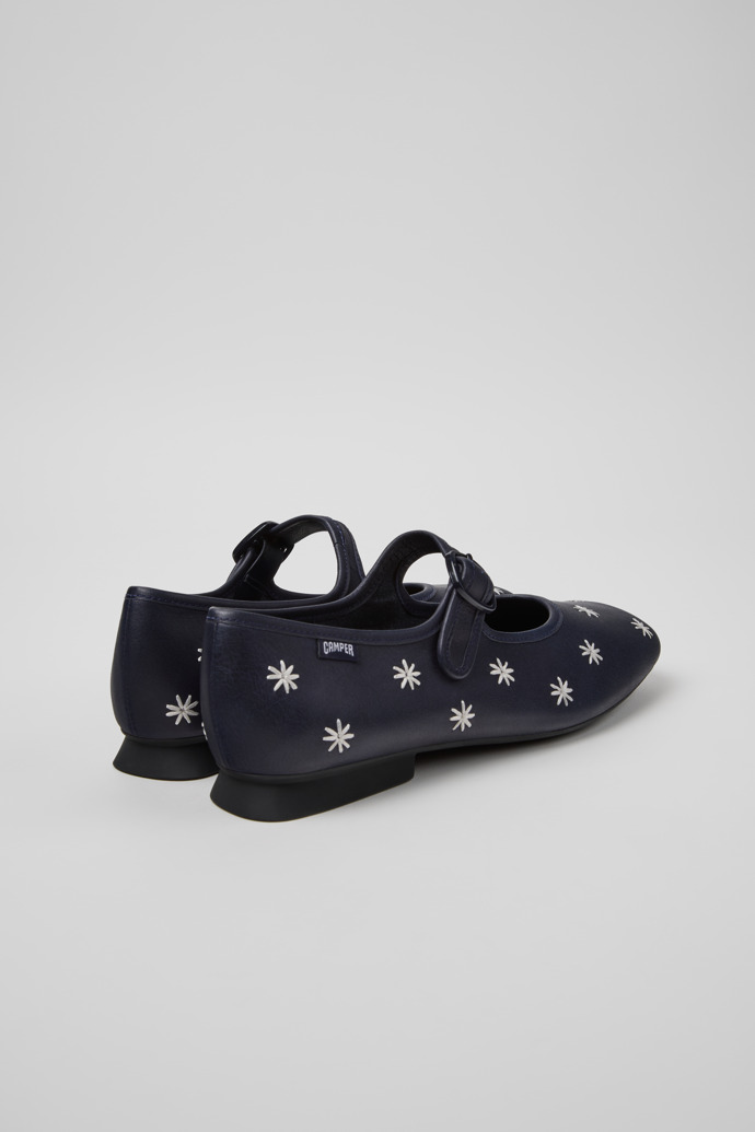 Back view of Casi Myra Blue Leather Ballerinas for Women.