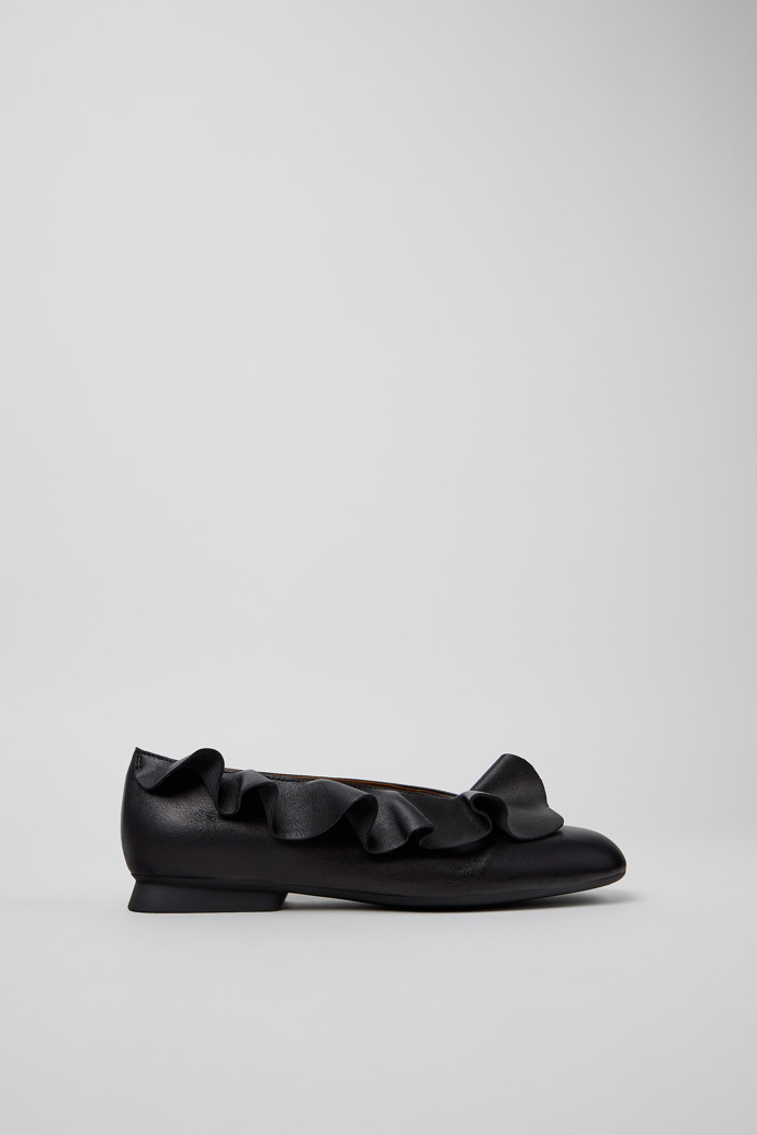 Side view of Casi Myra Black Leather Ballerinas for Women.