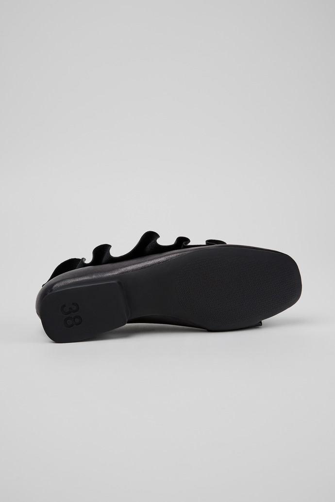 The soles of Casi Myra Black Leather Ballerinas for Women.