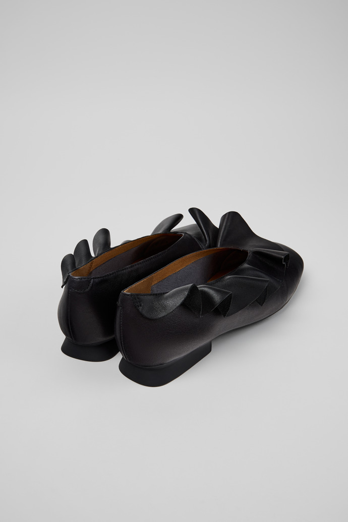 Back view of Casi Myra Black Leather Ballerinas for Women.
