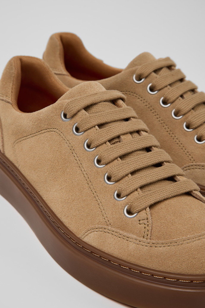 Close-up view of Runner Twentyfive Brown Suede Leather Sneakers for Women.