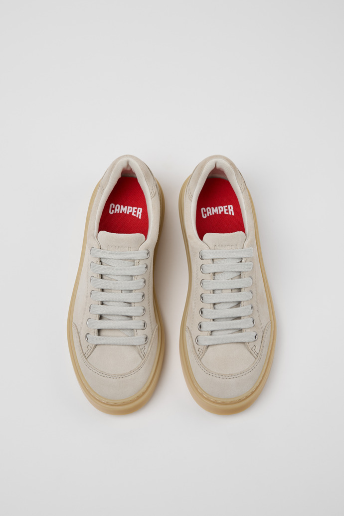 Overhead view of Runner Twentyfive Beige Suede Leather Sneakers for Women.