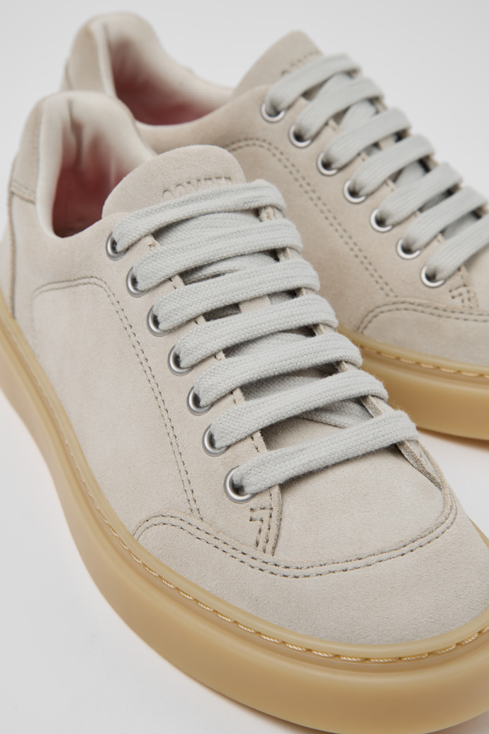 Close-up view of Runner Twentyfive Beige Suede Leather Sneakers for Women.