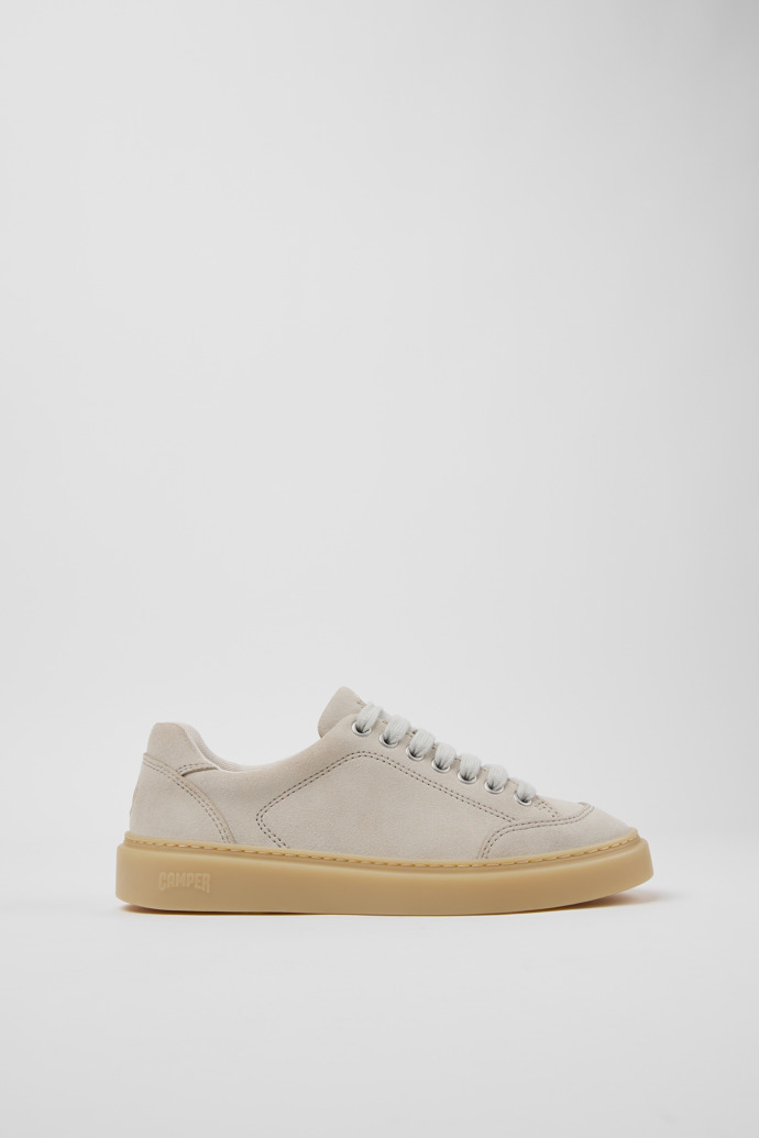 Side view of Runner Twentyfive Beige Suede Leather Sneakers for Women.