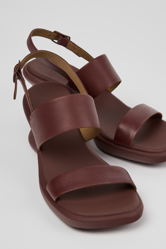 Close-up view of Louise Sandal Burgundy Leather Sandals for Women.