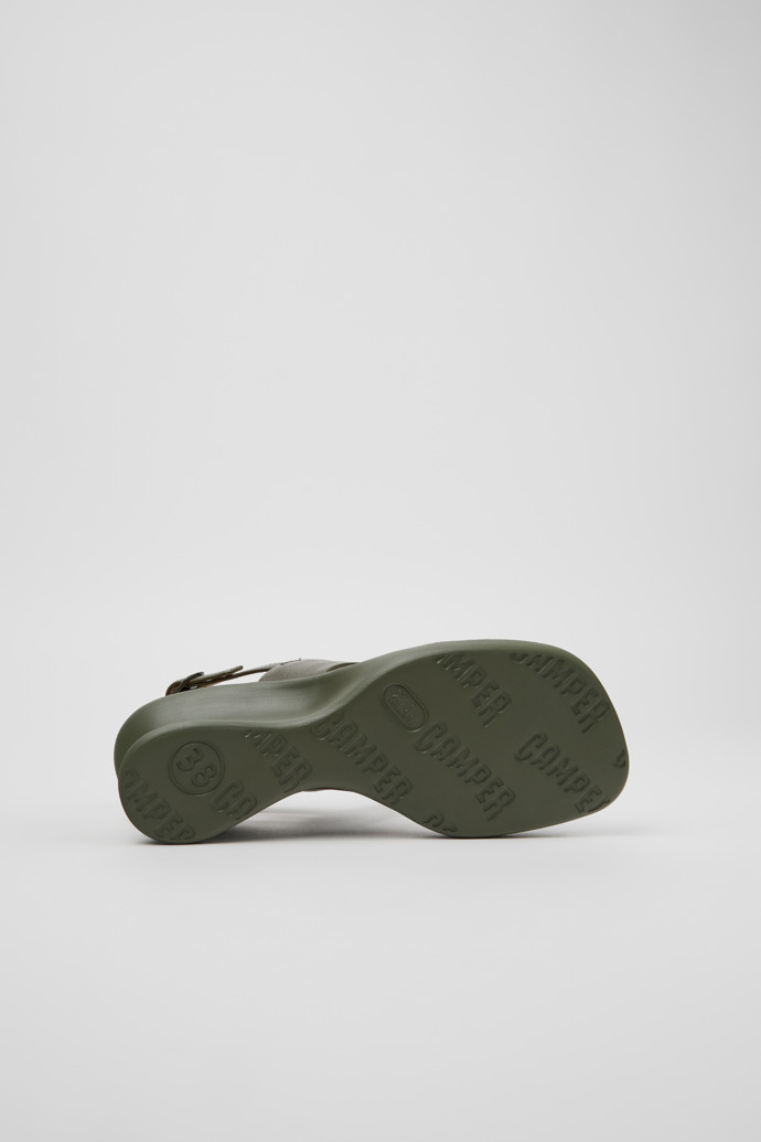 The soles of Louise Sandal Green Leather Sandals for Women.