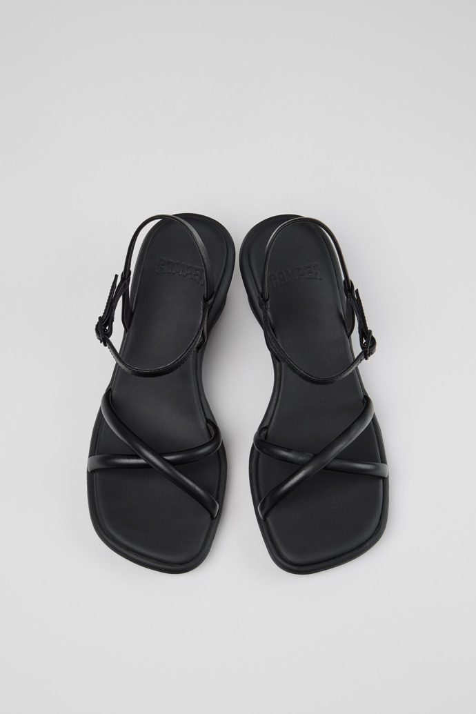 Overhead view of Louise Sandal Black Leather Sandals for Women.