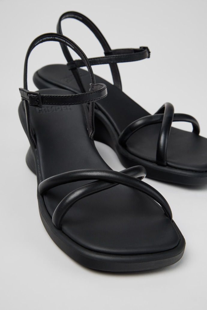 Close-up view of Louise Sandal Black Leather Sandals for Women.