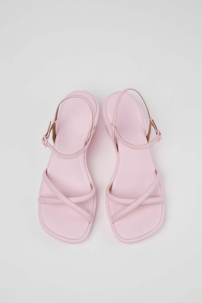 Overhead view of Louise Sandal Pink Leather Sandals for Women.