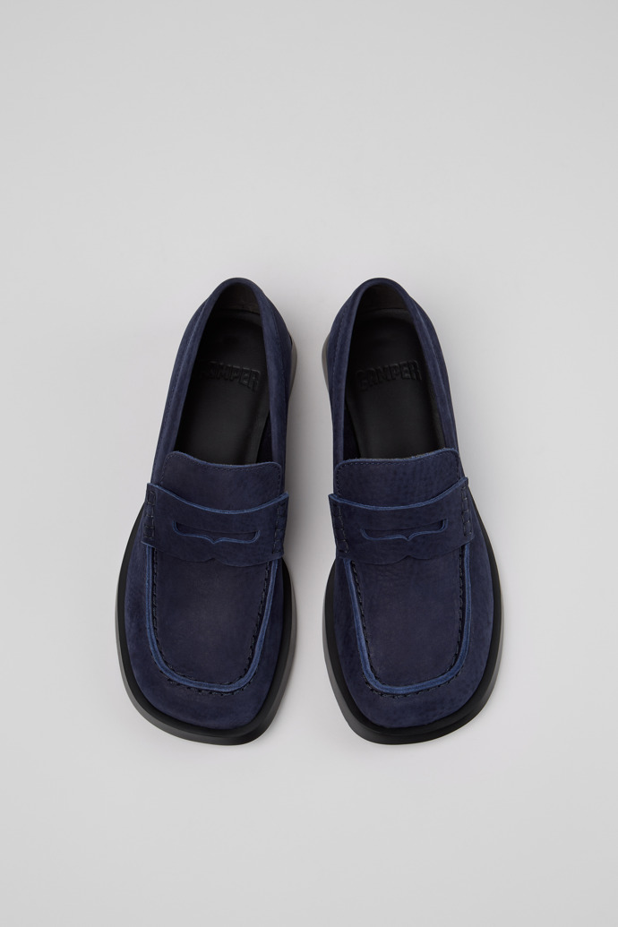 Overhead view of Donna Blue Nubuck Leather Moccasins for Women.