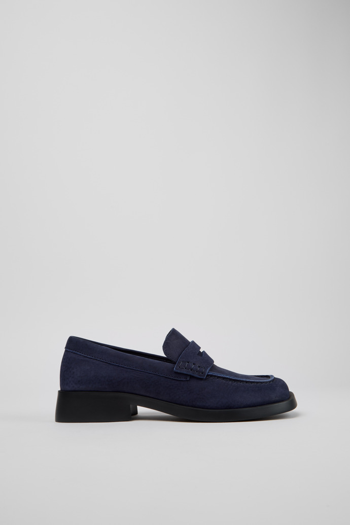 Side view of Donna Blue Nubuck Leather Moccasins for Women.